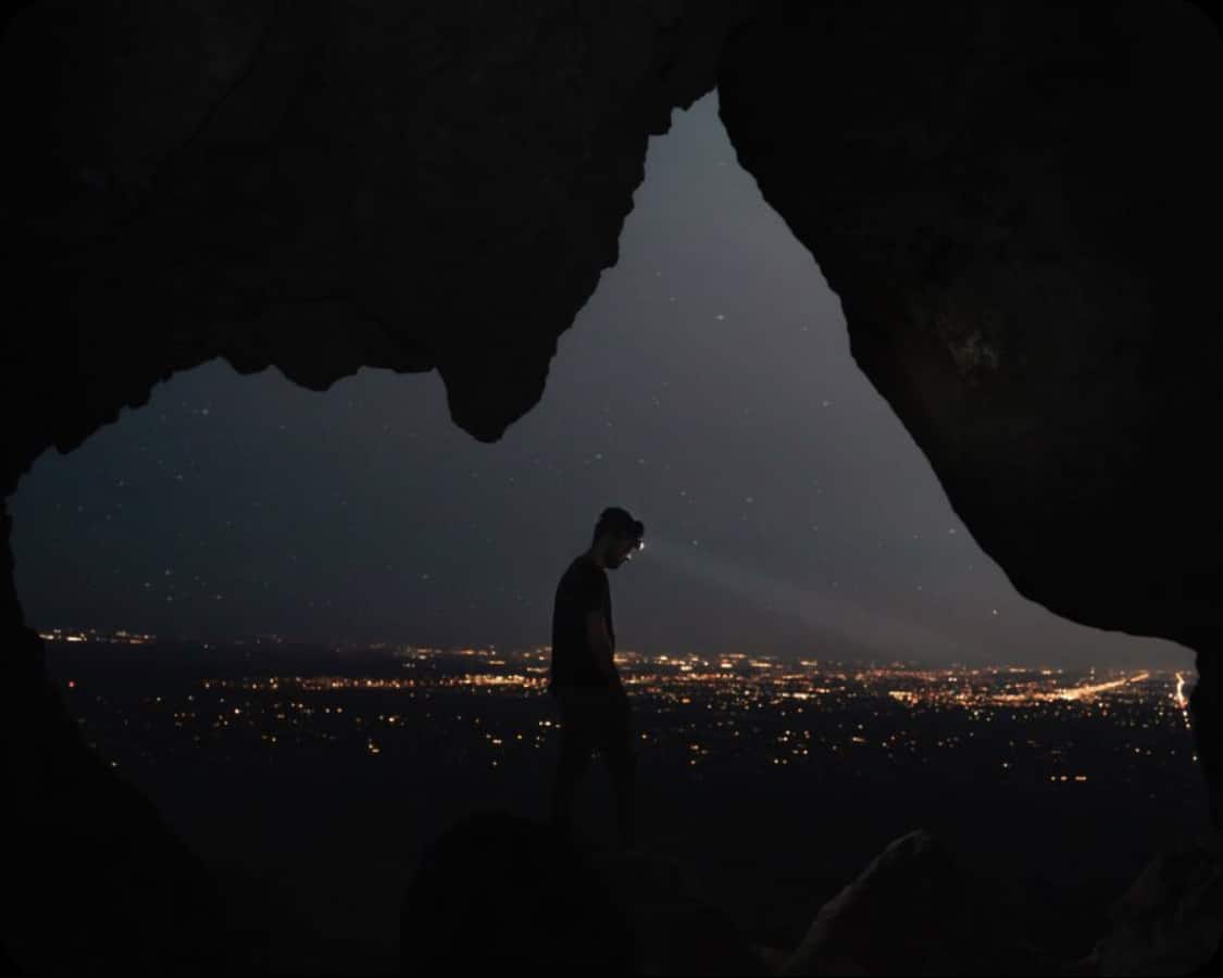 Looking Out Broadway Cave At Night.