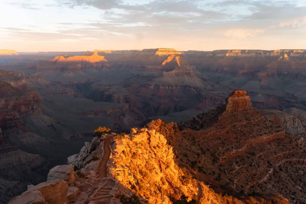 South Kaibab Trail at sunrise in the Grand Canyon.