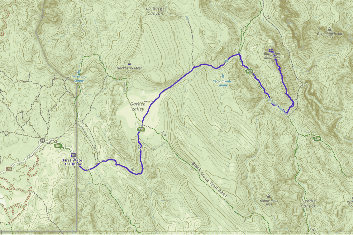 Map Of The Route To Battleship Mountain.