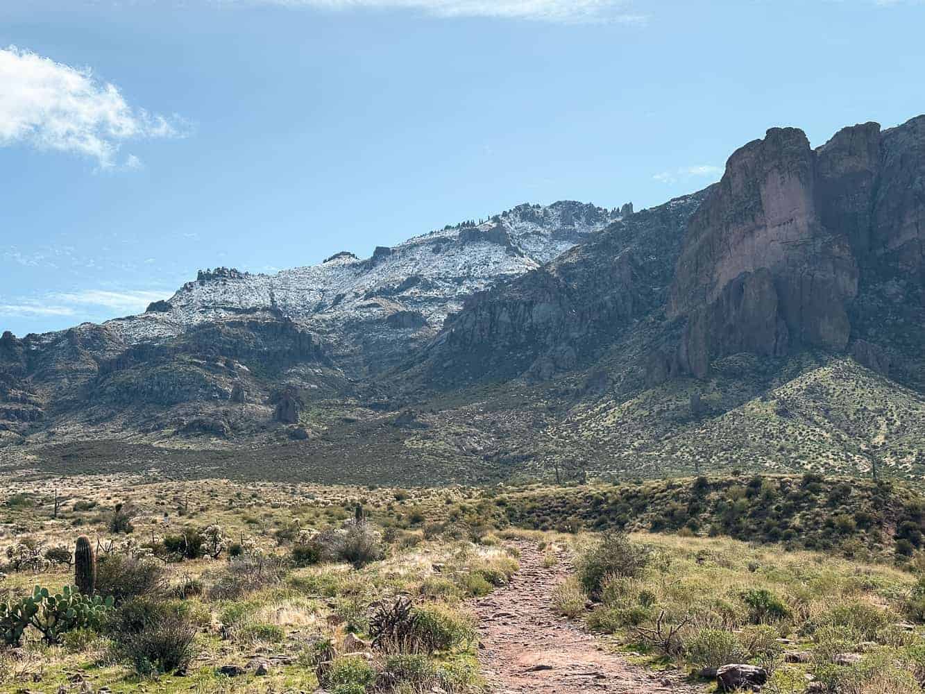 Snowcapped Superstition Mountains.